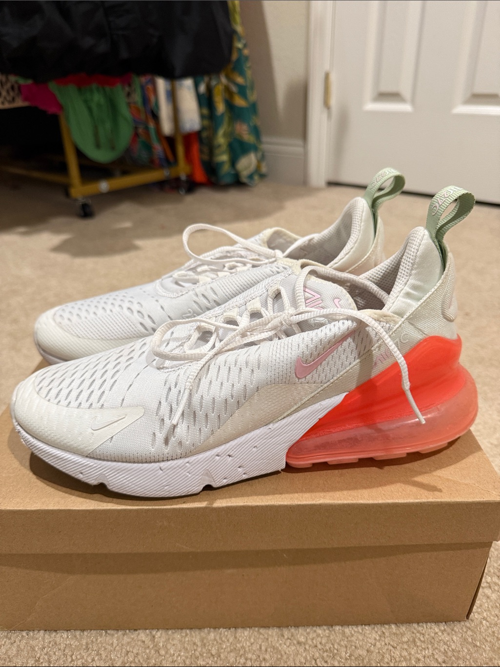 Nike White And Coral Air Max 270 Low-Top Sneakers